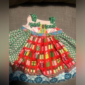 Matilda Jane White Green Red Present Gift Dress Size 18 months